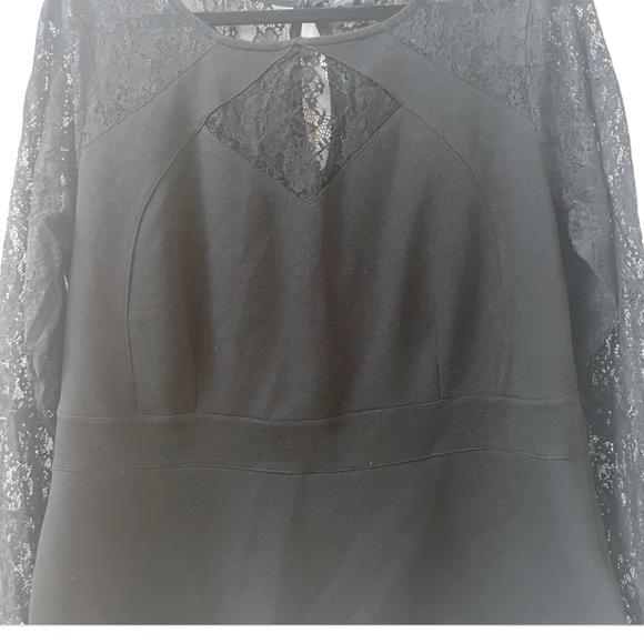 ADDITION ELLE - Black Long Sleeve Lace Peplum Blouse with Keyhole Neckline - Picture 7 of 13